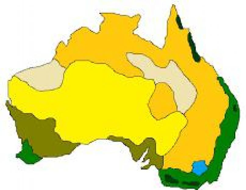 المجمعات الطبيعية والاقتصادية الكبيرة في أستراليا.  المناطق الطبيعية في أستراليا عبارة عن العديد من الصحاري والقليل من الغابات.  كلمة تعريفية للمعلم