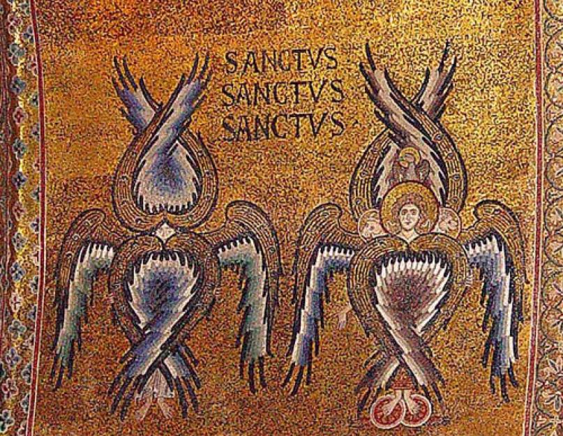 Ikon egy angyal karddal és kereszttel.  A négy evangélium jelképei.  Helyes imák az őrangyal ikonjához