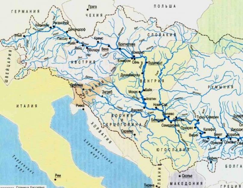 من أي دول يتدفق نهر الدانوب؟  نهر الدانوب.  الاسم القديم والوصف العام
