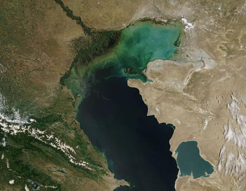 بحر قزوين (أكبر بحيرة).  موارد بحر قزوين.  وصفا موجزا ل